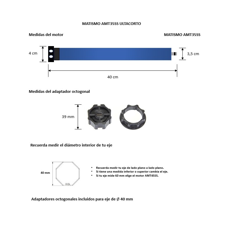Moteur de volet roulant 40 mm super court - Jusqu'à 26 kg - MATISMO AMT35SS